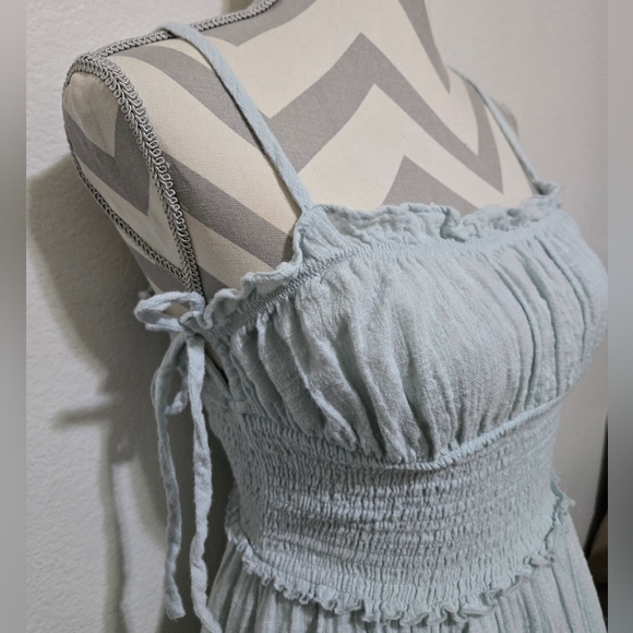 Urban Outfitters Douro Gauzey Midi Dress Light Pale Blue Green Size Small - Picture 4 of 15